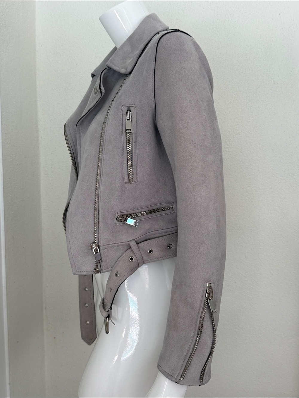 Zara UltraSuede Moto Jacket - Light Gray size XS- Excellent - Picture 4 of 13